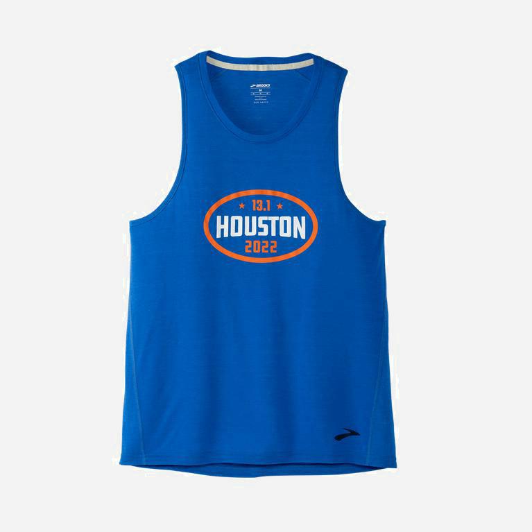 Brooks Houston22 Distance Grphic NZ - Men's Running Tank Top - Heather Bluetiful/13.1 Houston (02531